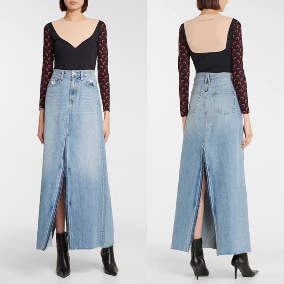 SLVRLAKE Stevie Maxi Skirt Denim Sunday Feeling Blue High Center Slit Size 26 - Picture 1 of 7